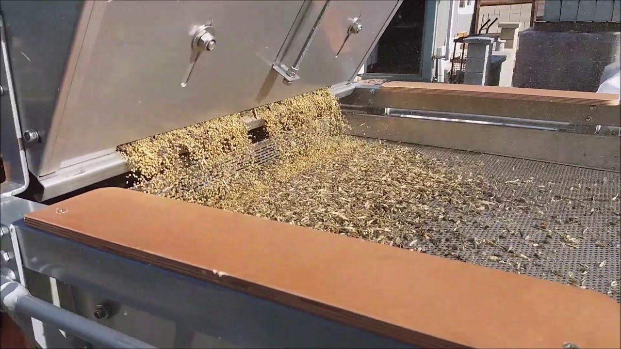 Seed cleaning machine in operation